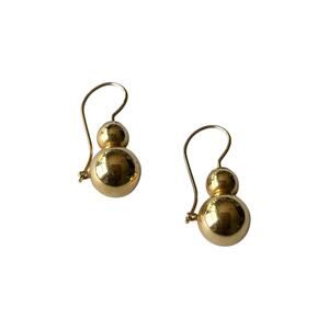 Vintage JCM Signed 14K Yellow Gold Double Ball Hook Back Dangle Earrings - 1.27g